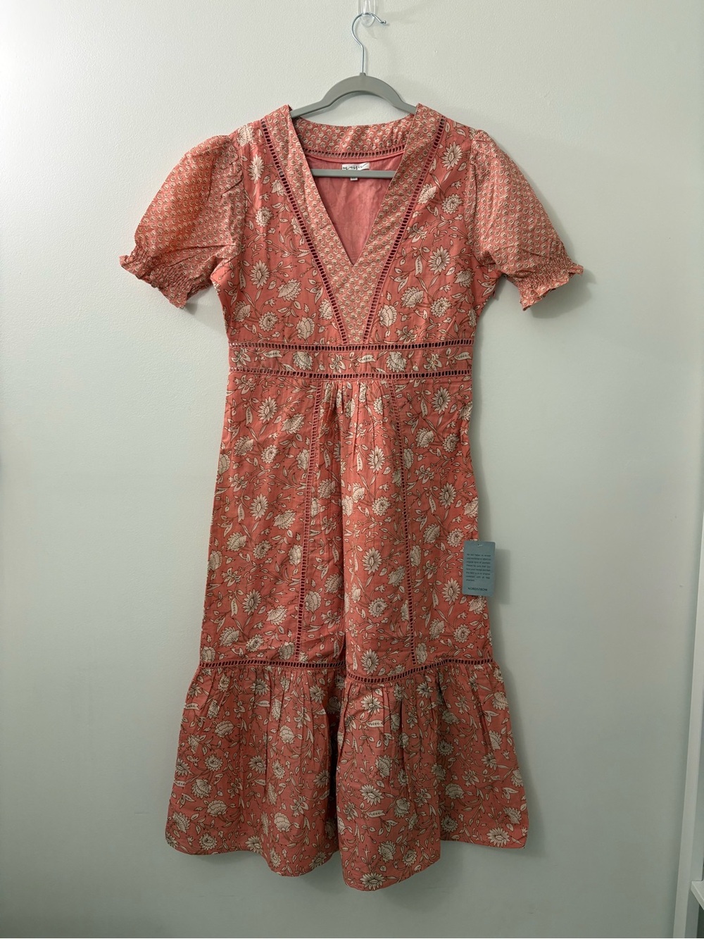 Nordstrom Coral Pink Floral V-Neck Midi Dress